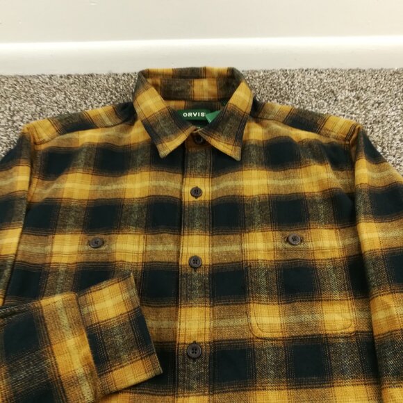 NWT Orvis Perfect Flannel Shirt Plaid Brown L/S Button Up Mens Large